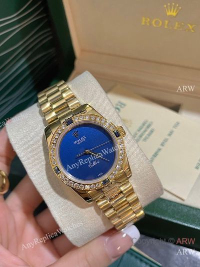 High Quality Replica Rolex Datejust Gold 316 stainless steel strap Different Colors Face Dial Different Diamond Colors Ceramic Bezel Lady Watch 31*12mm